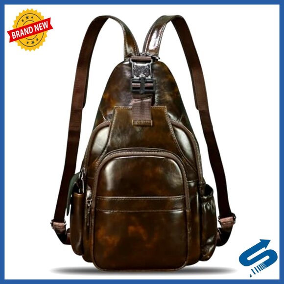 Genuine Leather Sling Backpack Crossbody Bag Large Capacity Unisex main image 6